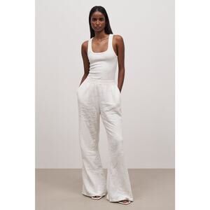 Because Of Alice Cotton Crinkle Wide Leg Trousers - XS - Ivory